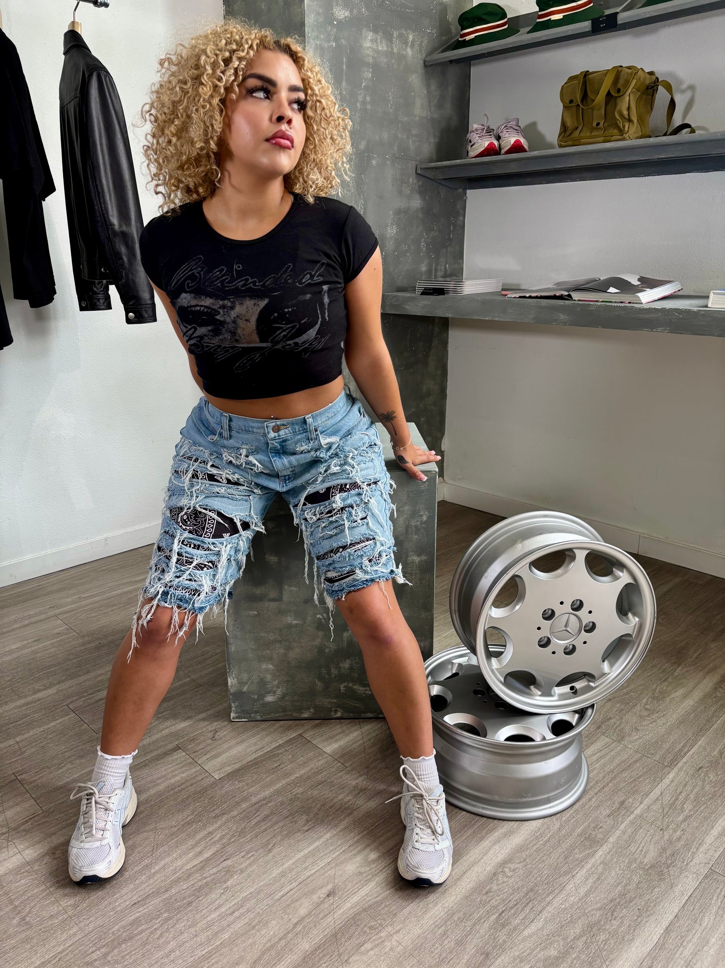 Rebellion Paisley Distressed Denim Jorts
