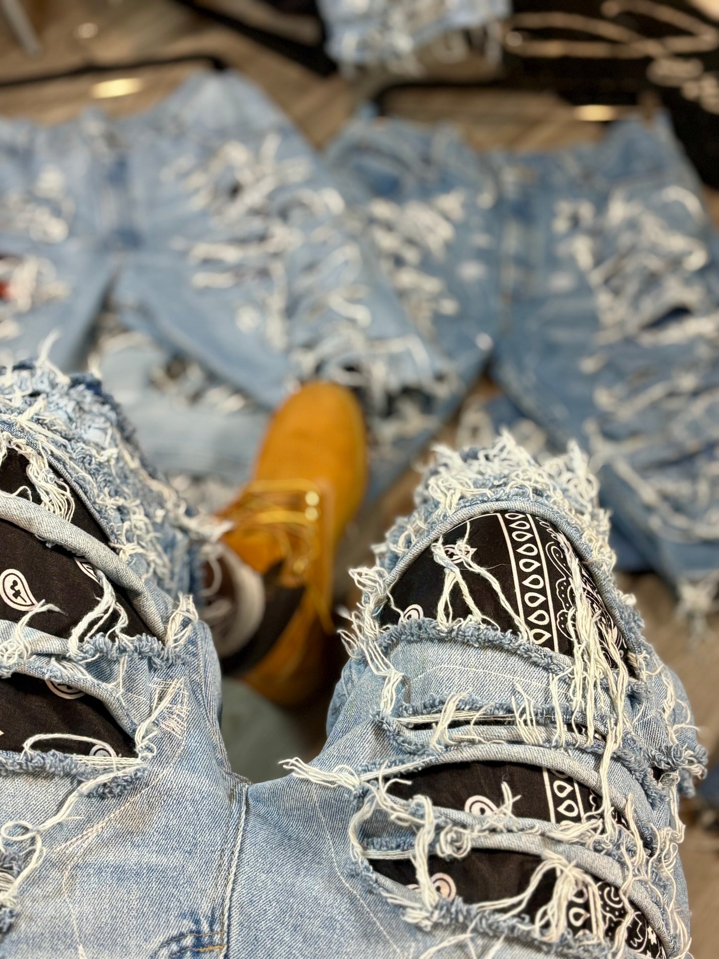 Rebellion Paisley Distressed Denim Jorts