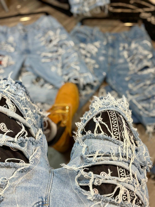 Rebellion Paisley Distressed Denim Jorts